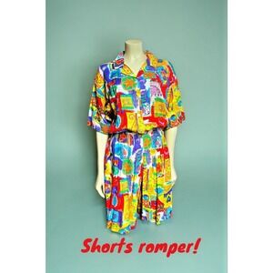 Vintage 80's Cool Rayon Romper M/L Colorful